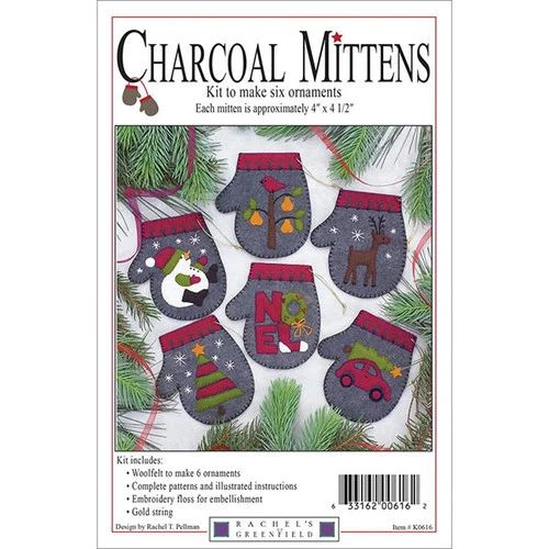 Felt Ornament Kit - Charcoal Mittens 2 Felt Ornament Kit - Charcoal Mittens - Image 2