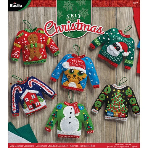 Bucilla Felt Ornaments Applique Kit - Ugly Sweater 2 Bucilla Felt Ornaments Applique Kit - Ugly Sweater - Image 2