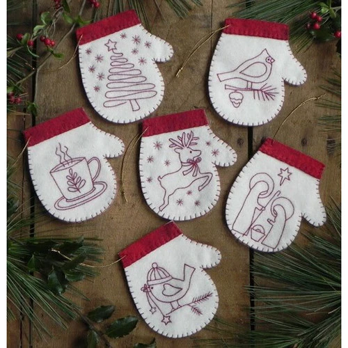 Felt Ornament Kit - Redwork Mittens 1 Felt Ornament Kit - Redwork Mittens