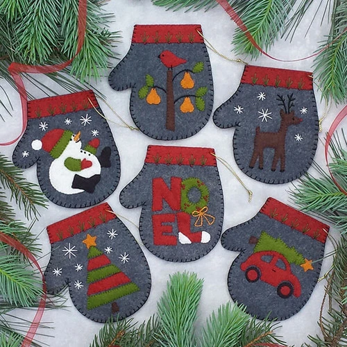 Felt Ornament Kit - Charcoal Mittens 1 Felt Ornament Kit - Charcoal Mittens